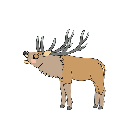 vector scandi cartoon animal clip art horned Red deerのイラスト素材