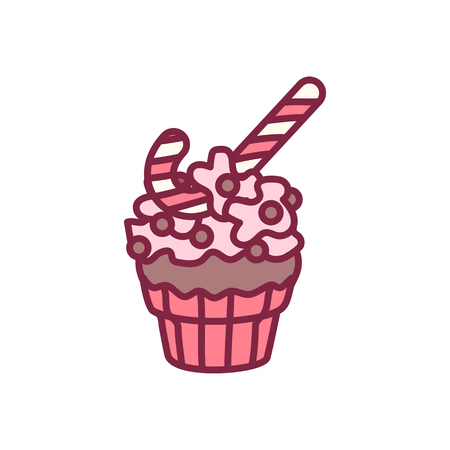 vector cute cupcake sweets, flat clip artのイラスト素材