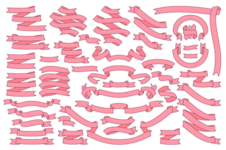 vector flat red ribbon set isolated on white backgroundのイラスト素材