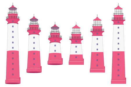 vector flat outline Lighthouse, light house, beacon setのイラスト素材