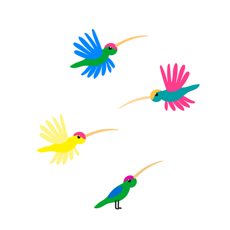 vector cartoon animal clipart little colibri birdsのイラスト素材