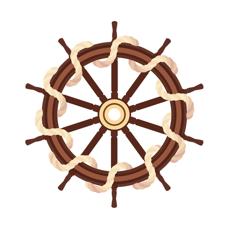 vector flat boat rope handwheel, ship wheel helm. Sea, ocean symbolのイラスト素材