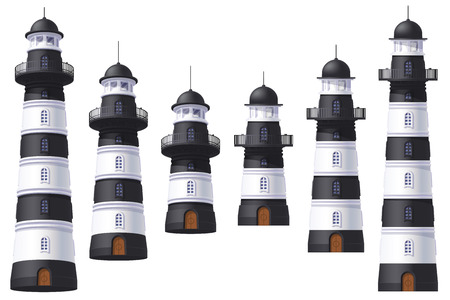 vector Lighthouse, light house, beacon maritime tower setのイラスト素材