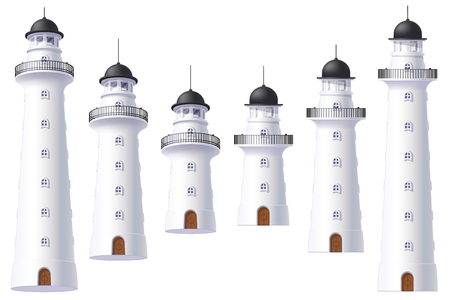 vector Lighthouse, light house, beacon maritime tower setのイラスト素材