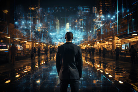 Businessman using modern computer for digital technology and internet network connectionの素材