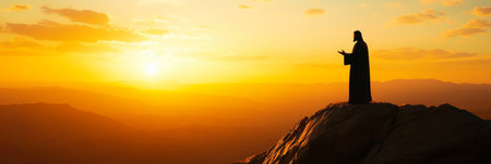 Silhouette of Jesus delivering a sermon on the mount a biblical teaching moment in ministryの素材