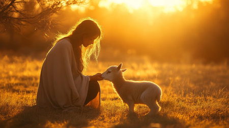 Joyful interaction a person engaging playfully with a delightful animal companionの素材