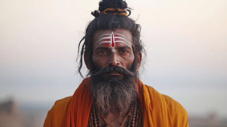 Sacred mount kailasa a majestic peak in the himalayas revered by pilgrims. Portrait of a Nepaleseの素材