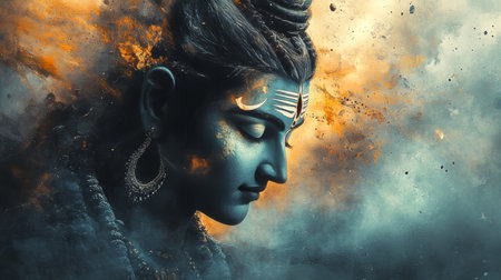 Conceptual art representation of shiva the hindu deity of power and spiritual awakeningの素材