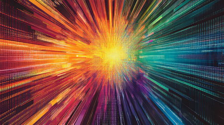 Vibrant digital pixel patterns on a tech themed background for it communication servicesの素材