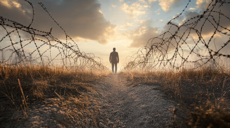 Symbolic representation of the path from trauma to healing highlighting struggle and resilienceの素材