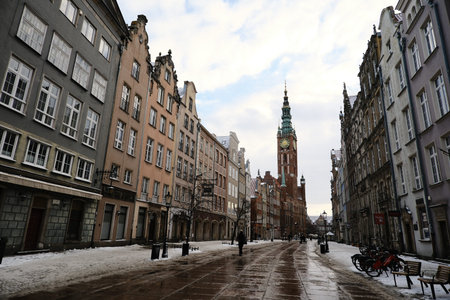Historic architecture and winter atmosphere in Gdansk, Poland during a quiet afternoon