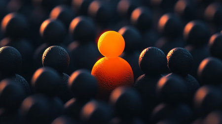 Small round orange figures clearly stand out among dark background elementsの素材