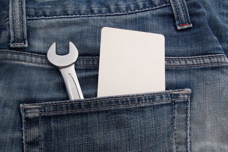 wrench in the back jeans pocket, vintage colorの写真素材