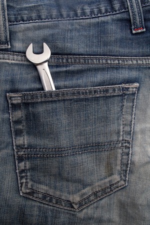 wrench in the back jeans pocket, vintage colorの写真素材