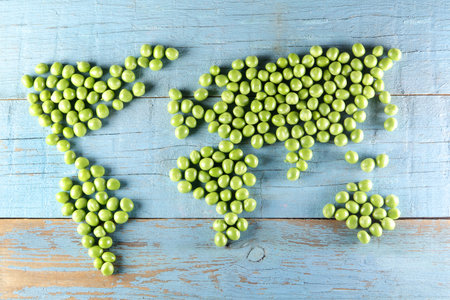 world map made form  green peas