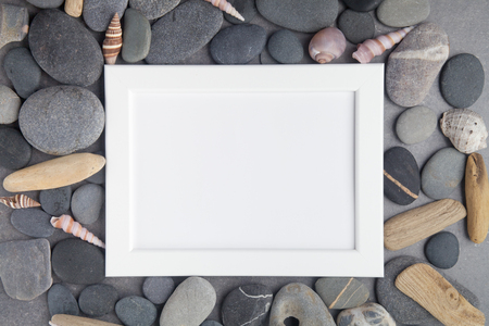 Sea stone frame border background. Top view.の写真素材