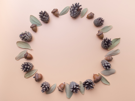 Creative framework on pink. Flat lay. Christmas background wallpaper.の写真素材