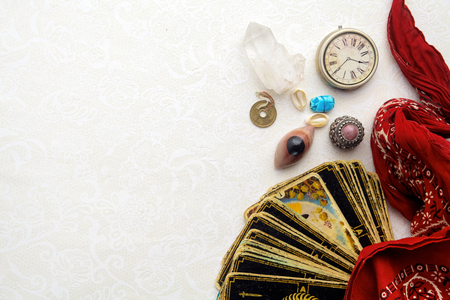 Composition of esoteric objects, used for healing and fortune-tellingの写真素材