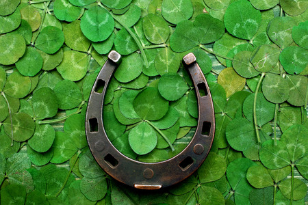 horse shoe on green clovers background. St. Patricks dayの写真素材