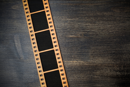 top view of instant photo frame on wooden background. Top viewの写真素材