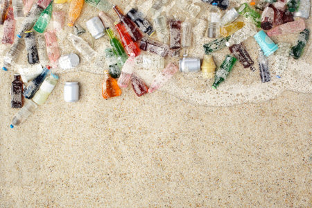 garbage collected on the beach.Top view