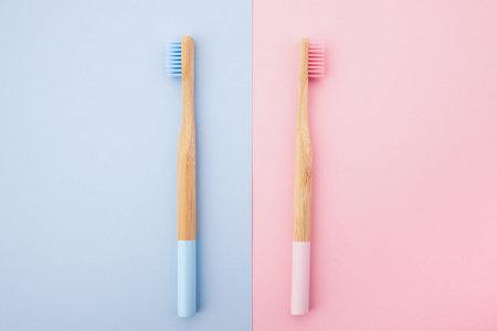 Manual toothbrushes on color background. Dental careの写真素材