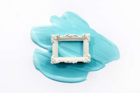Aqua color with white vintage frame. Aqua colour of the year 2021の写真素材