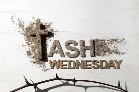Ash wednesday, crucifix made of ash, dust as christian religion. Lent beginningの写真素材
