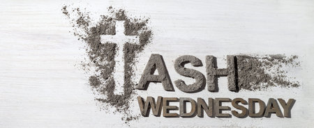 Ash wednesday, crucifix made of ash, dust as christian religion. Lent beginning