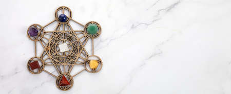 Meditation, reiki and spiritual healing background. Healing crystals grid.の写真素材