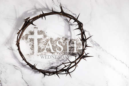 Ash wednesday, crucifix made of ash, dust as christian religion. Lent beginningの写真素材