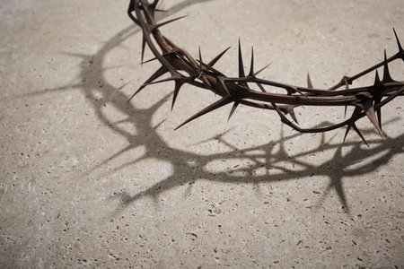 Easter concept. Crown of thorns on a stone background.の写真素材