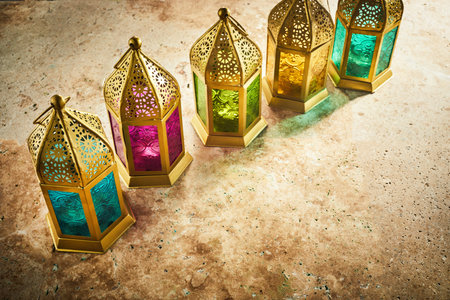 Muslim Holy Month Ramadan Kareem - Ornamental Arabic Lantern With Burning Candle