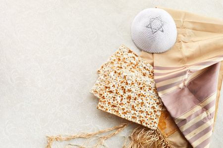 Matzah Jewish traditional Passover bread. Pesach celebration symbol.の写真素材