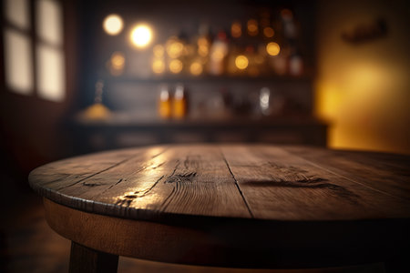 image of wooden table in front of abstract blurred background. Generative Ai.の素材