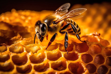 Bee on a honeycomb. World bee day background. Generative Ai.の素材