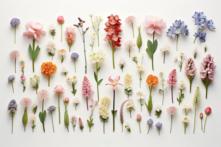 flowers collection. Flowering plants, blooming flowers on white background. Generative Aiの素材