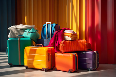 Tourist suitcases stacked on top of each other. Travel concept. Aiの素材