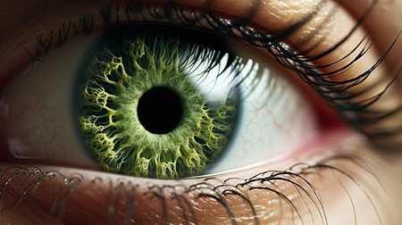 Close up of a green woman eye.の素材