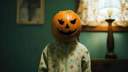 Happy Halloween! Cute child with a halloween pumpkinの素材