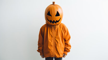 Happy Halloween! Cute child with a halloween pumpkinの素材