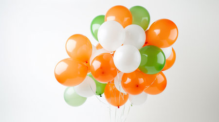 Background with white, orange and green helium balloons. Happy Indian Republic dayの素材