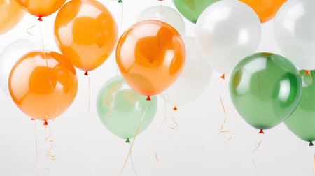 Background with white, orange and green helium balloons. Happy Indian Republic dayの素材