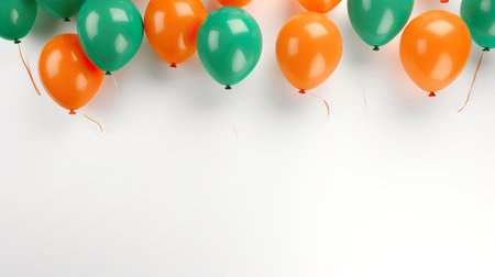 Background with white, orange and green helium balloons. Happy Indian Republic dayの素材