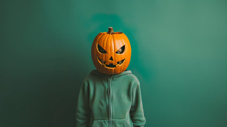 Happy Halloween! Cute child with a halloween pumpkinの素材