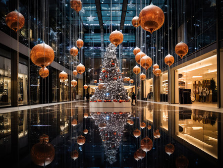 Shopping mall interior with Christmas decorationsの素材