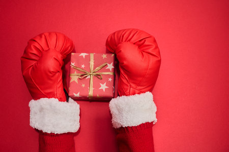 Boxing day shopping creative idea with Santa clause boxing gloveの写真素材