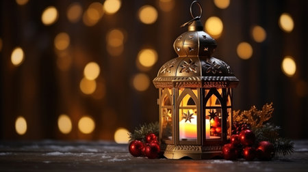Christmas Lantern On Snow In Evening Scene.の素材