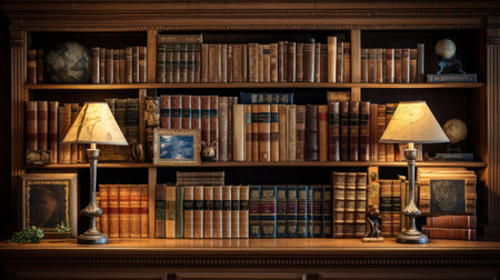 Bookshelf with old books in the Library.の素材
